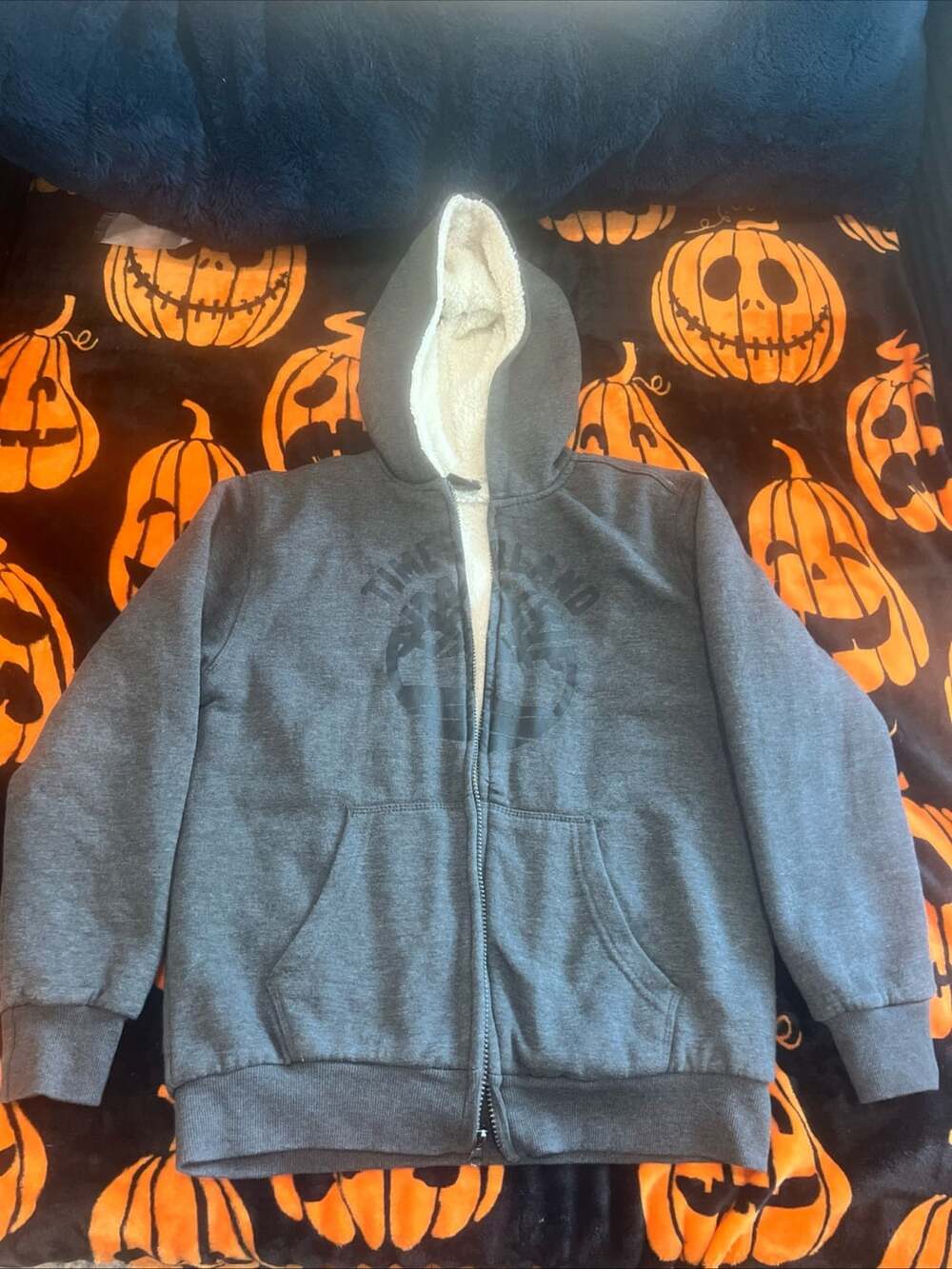 Timberland Full-Zip Boys Hoodie Size L 14-16 Gray Sherpa Lined